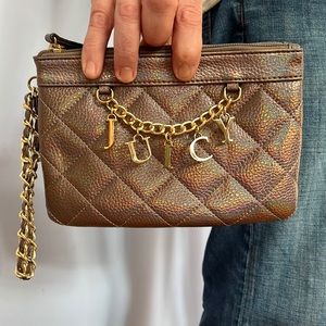 Iridescent/holographic gray-purple Juicy Couture wristlet